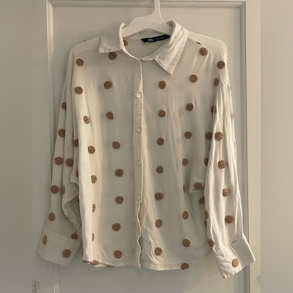 Zara Button Down Polka Dot Blouse